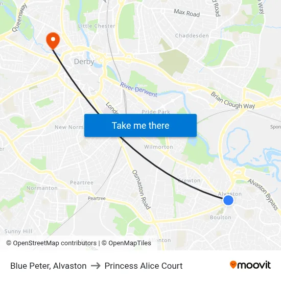 Blue Peter, Alvaston to Princess Alice Court map