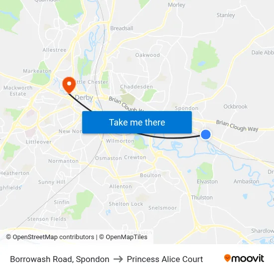 Borrowash Road, Spondon to Princess Alice Court map