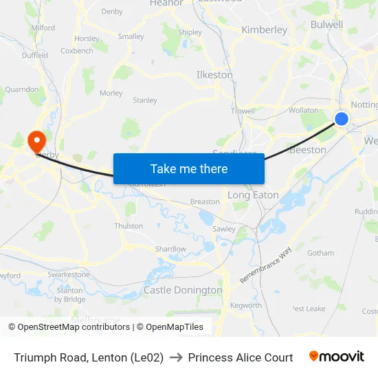 Triumph Road, Lenton (Le02) to Princess Alice Court map