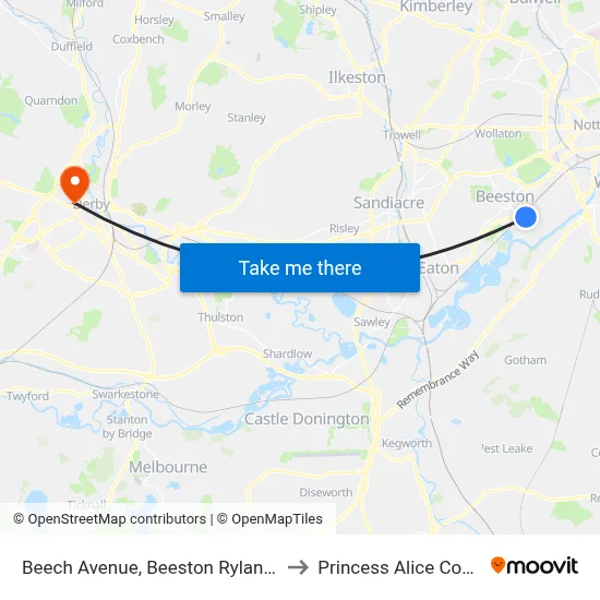 Beech Avenue, Beeston Rylands to Princess Alice Court map