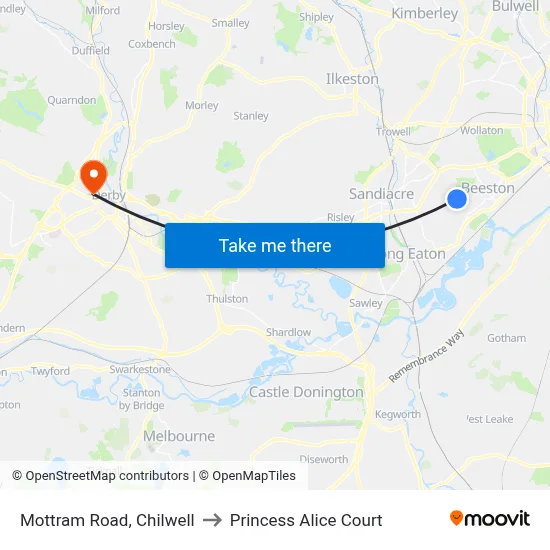 Mottram Road, Chilwell to Princess Alice Court map