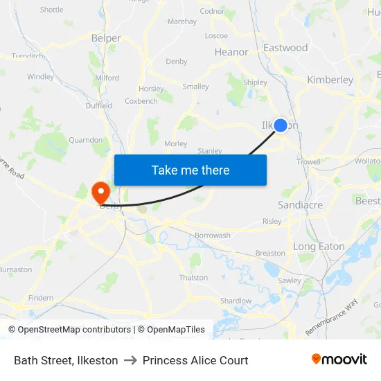 Bath Street, Ilkeston to Princess Alice Court map