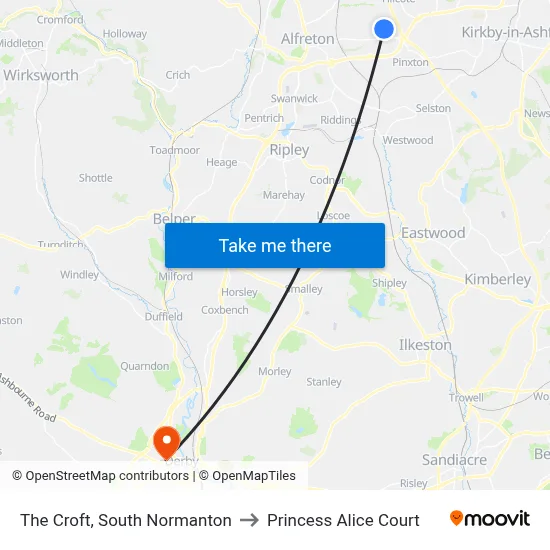 The Croft, South Normanton to Princess Alice Court map