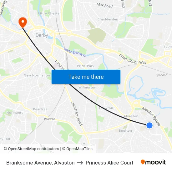 Branksome Avenue, Alvaston to Princess Alice Court map
