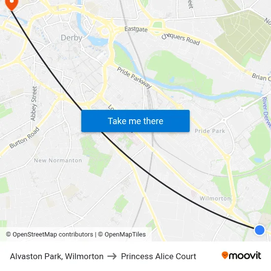 Alvaston Park, Wilmorton to Princess Alice Court map