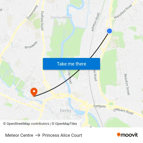 Meteor Centre to Princess Alice Court map