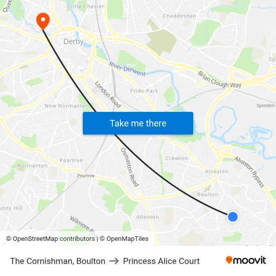 The Cornishman, Boulton to Princess Alice Court map