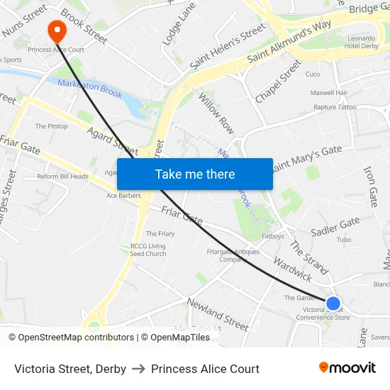 Victoria Street, Derby to Princess Alice Court map