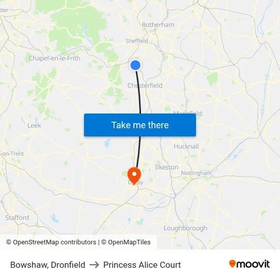 Bowshaw, Dronfield to Princess Alice Court map