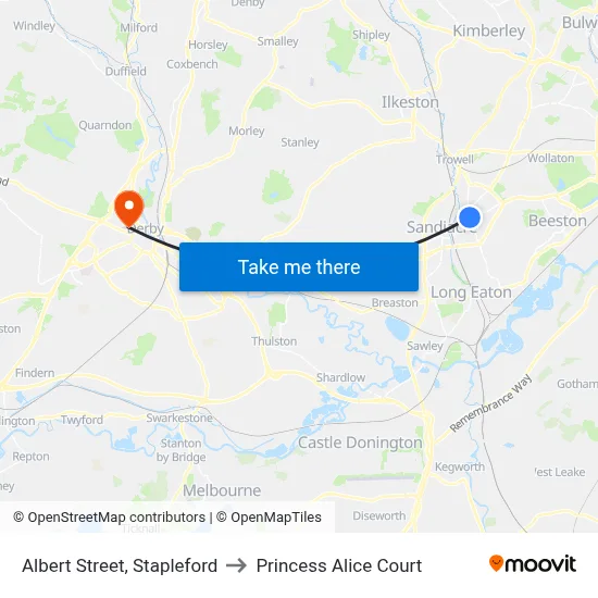 Albert Street, Stapleford to Princess Alice Court map