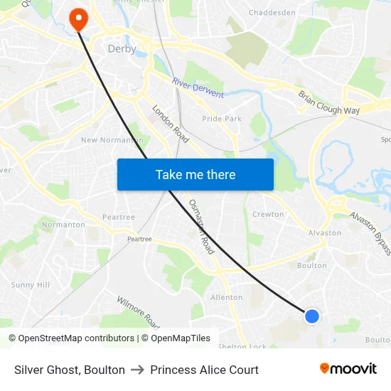 Silver Ghost, Boulton to Princess Alice Court map