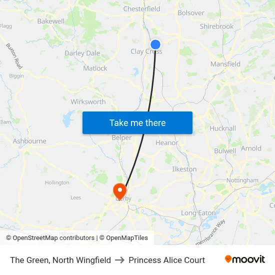 The Green, North Wingfield to Princess Alice Court map
