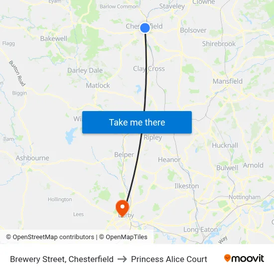 Brewery Street, Chesterfield to Princess Alice Court map