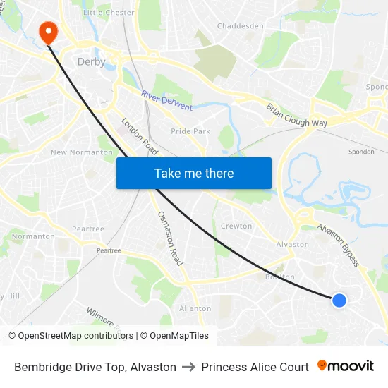 Bembridge Drive Top, Alvaston to Princess Alice Court map