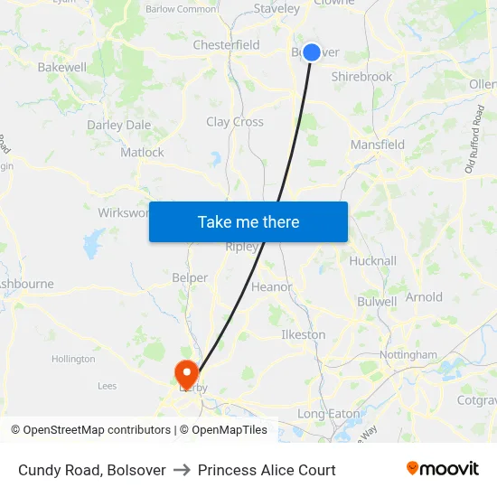 Cundy Road, Bolsover to Princess Alice Court map