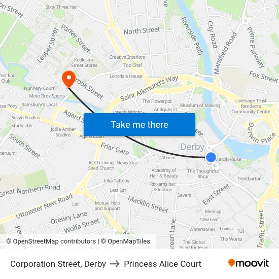 Corporation Street, Derby to Princess Alice Court map
