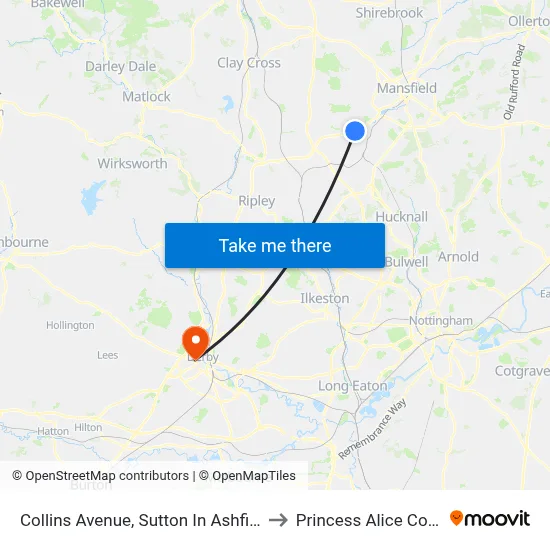 Collins Avenue, Sutton In Ashfield to Princess Alice Court map