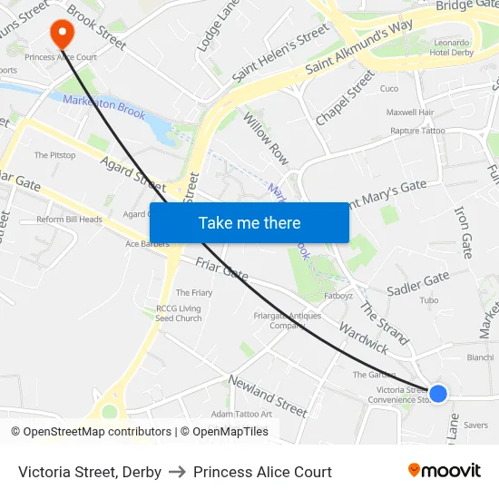 Victoria Street, Derby to Princess Alice Court map