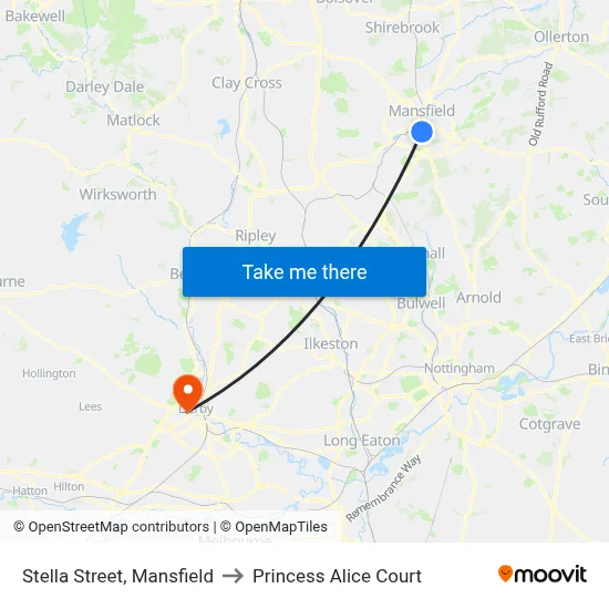 Stella Street, Mansfield to Princess Alice Court map