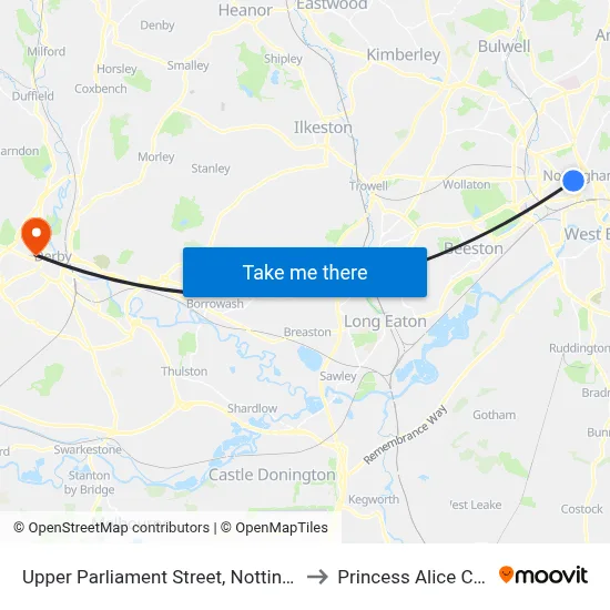 Upper Parliament Street, Nottingham to Princess Alice Court map