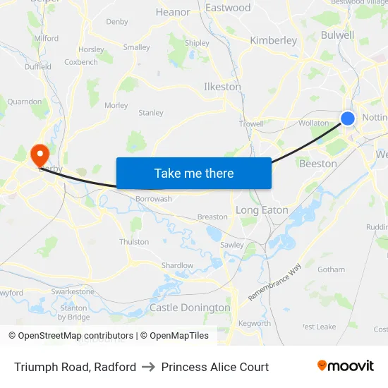Triumph Road, Radford to Princess Alice Court map