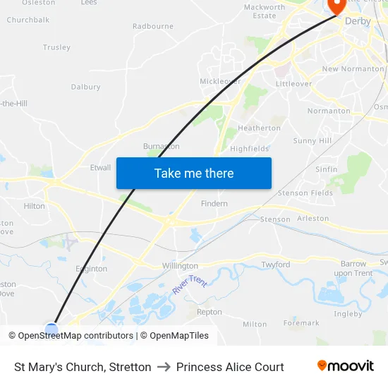 St Mary's Church, Stretton to Princess Alice Court map
