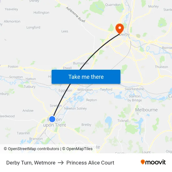 Derby Turn, Wetmore to Princess Alice Court map