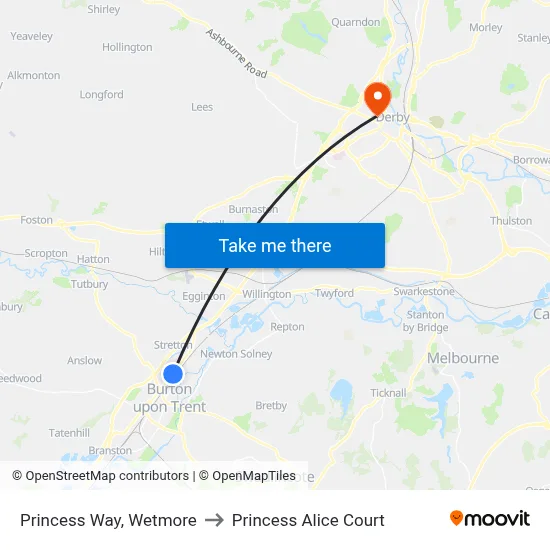 Princess Way, Wetmore to Princess Alice Court map