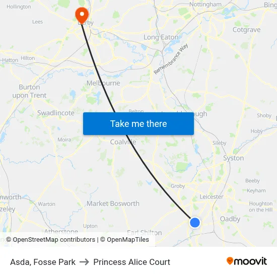 Asda, Fosse Park to Princess Alice Court map