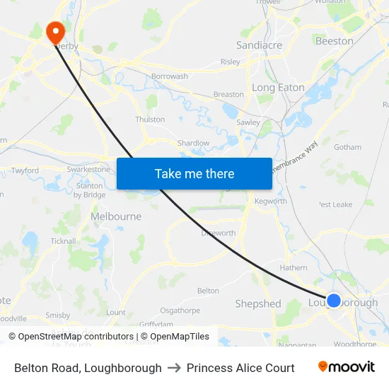 Belton Road, Loughborough to Princess Alice Court map