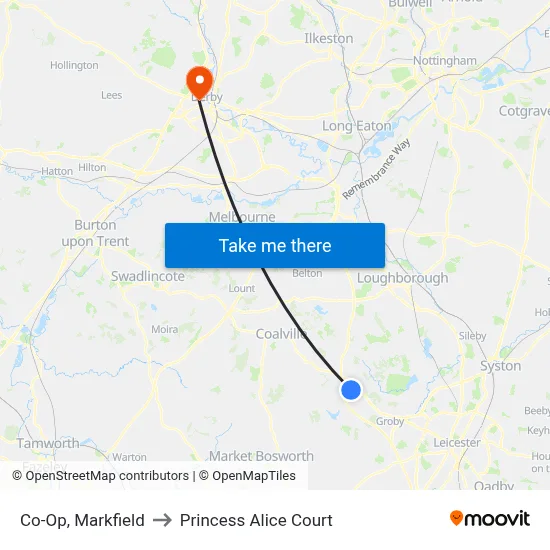 Co-Op, Markfield to Princess Alice Court map