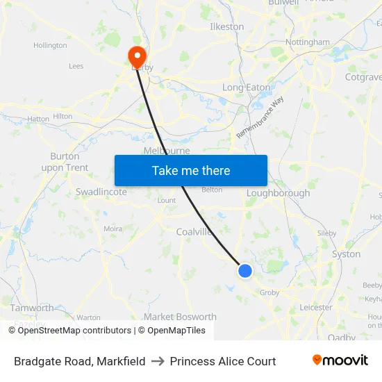Bradgate Road, Markfield to Princess Alice Court map