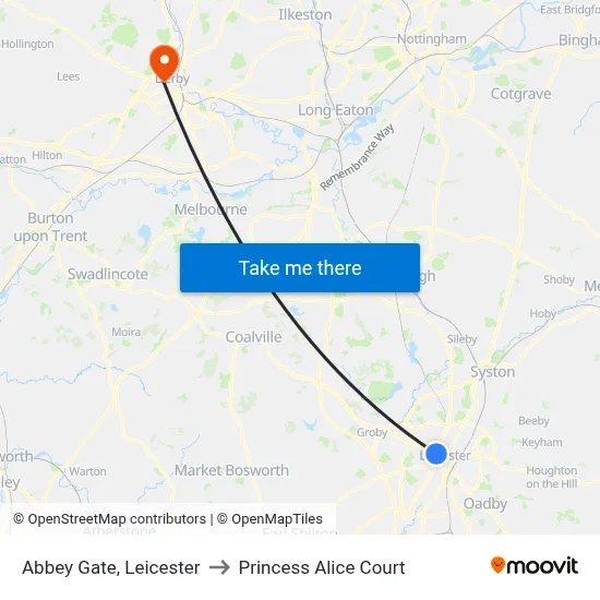 Abbey Gate, Leicester to Princess Alice Court map