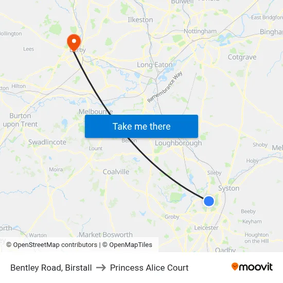 Bentley Road, Birstall to Princess Alice Court map