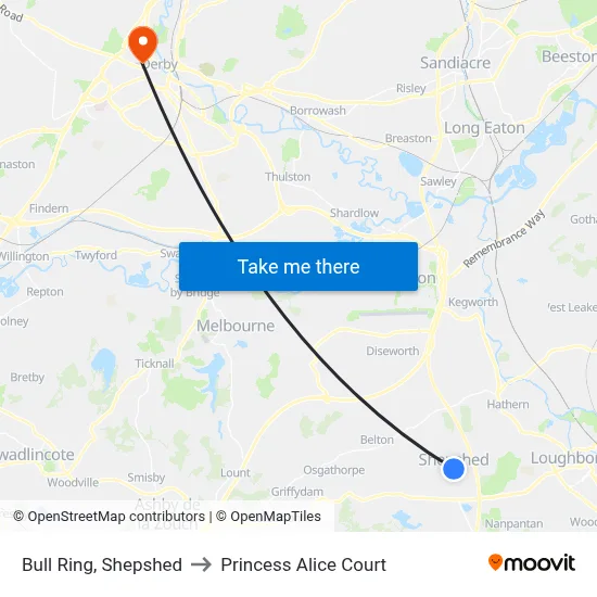 Bull Ring, Shepshed to Princess Alice Court map