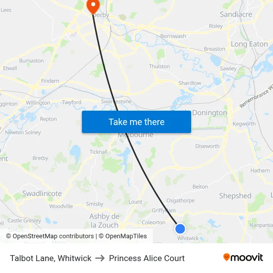 Talbot Lane, Whitwick to Princess Alice Court map