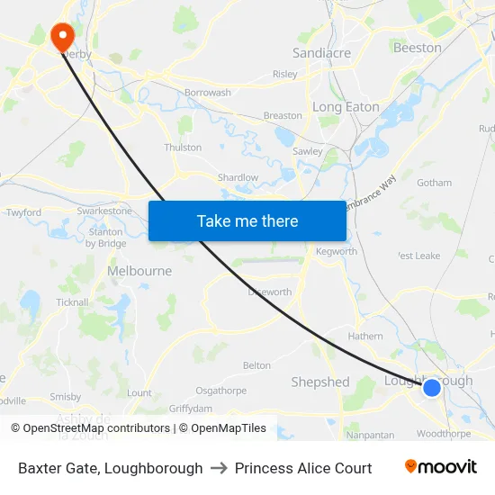 Baxter Gate, Loughborough to Princess Alice Court map