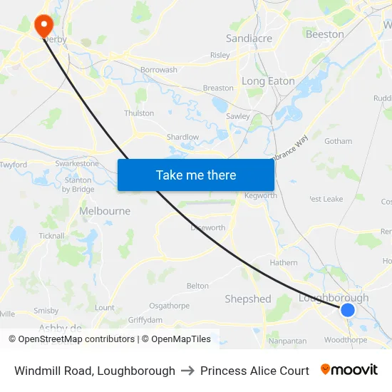Windmill Road, Loughborough to Princess Alice Court map