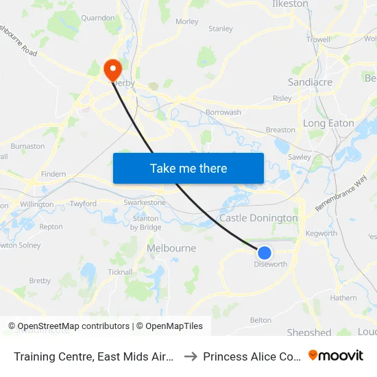 Training Centre, East Mids Airport to Princess Alice Court map