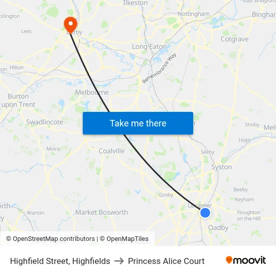 Highfield Street, Highfields to Princess Alice Court map