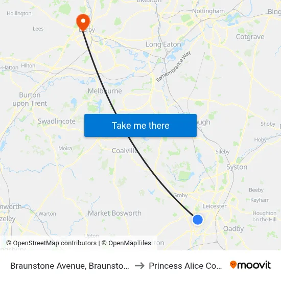 Braunstone Avenue, Braunstone to Princess Alice Court map
