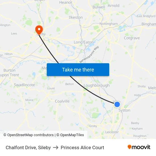 Chalfont Drive, Sileby to Princess Alice Court map