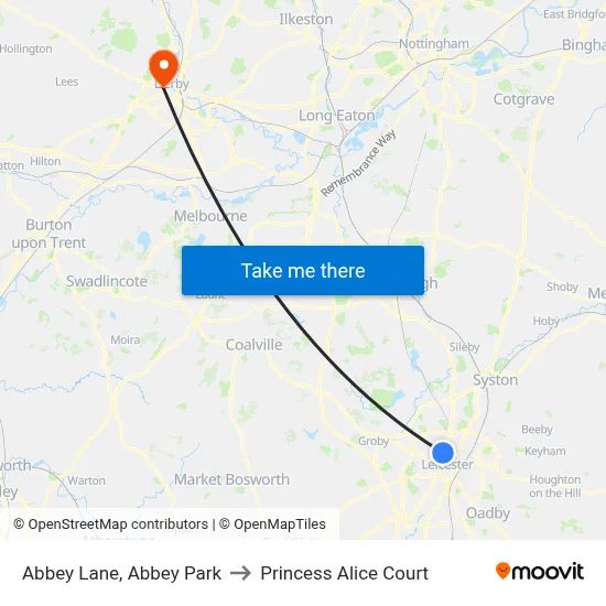 Abbey Lane, Abbey Park to Princess Alice Court map