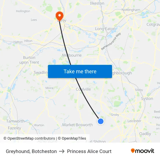 Greyhound, Botcheston to Princess Alice Court map