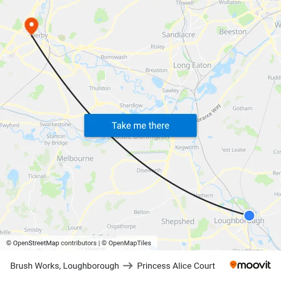 Brush Works, Loughborough to Princess Alice Court map