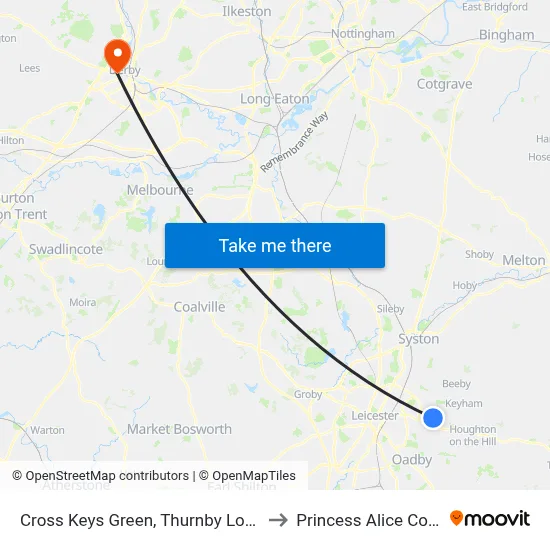 Cross Keys Green, Thurnby Lodge to Princess Alice Court map