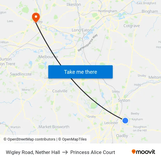 Wigley Road, Nether Hall to Princess Alice Court map