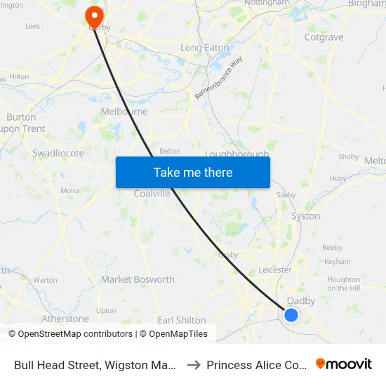 Bull Head Street, Wigston Magna to Princess Alice Court map