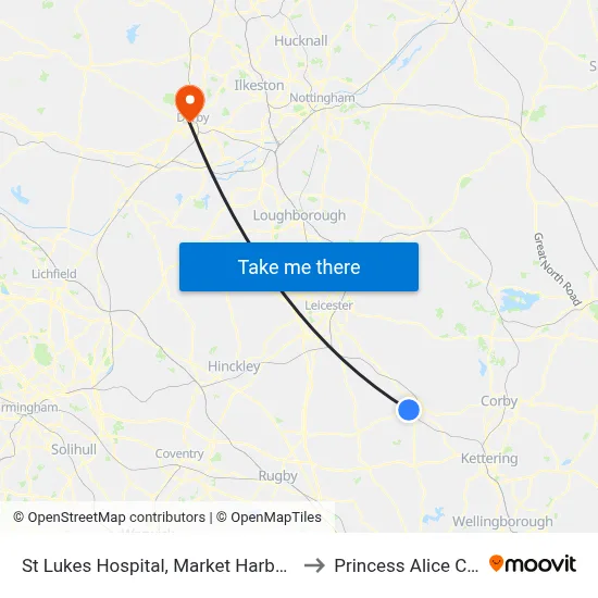 St Lukes Hospital, Market Harborough to Princess Alice Court map
