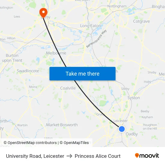 University Road, Leicester to Princess Alice Court map